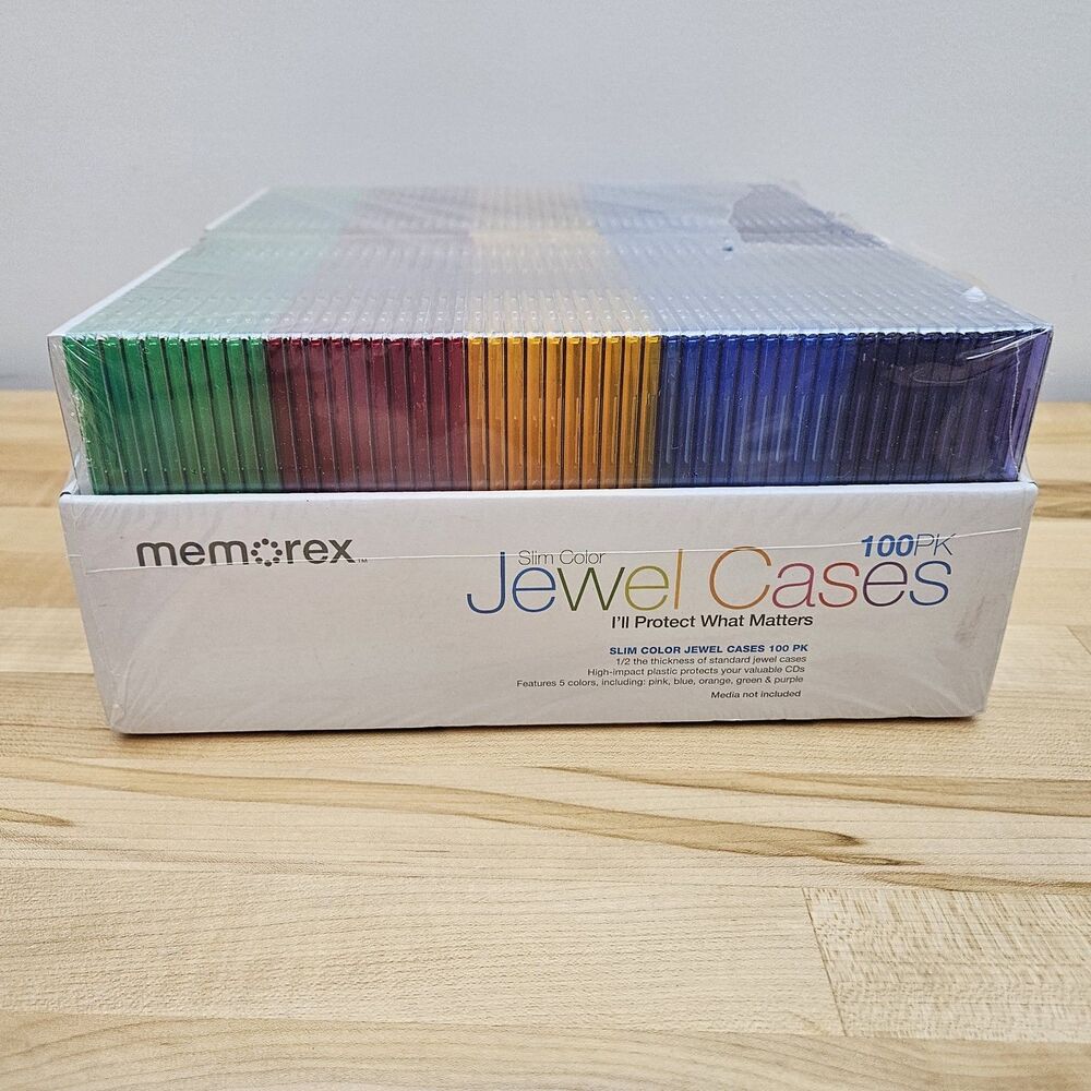Memorex Jewel Cases 100 Pack Multi Color Slim CD Factory Sealed